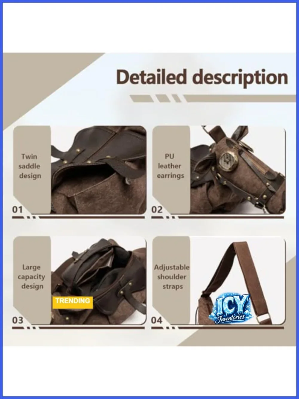 Novelty Horse-Shaped Crossbody Bag with Adjustable Strap, Canvas